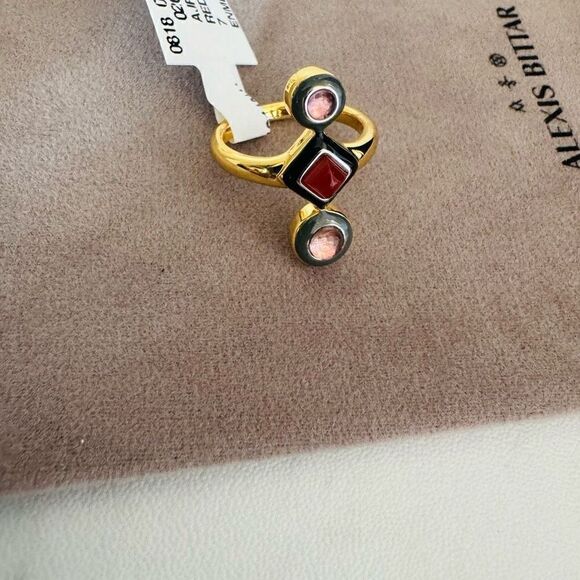 Alexis Bittar Vitreum 14K Goldplated Carnelian Amethyst Linear Ring, Size 8 NWT - Picture 9 of 14